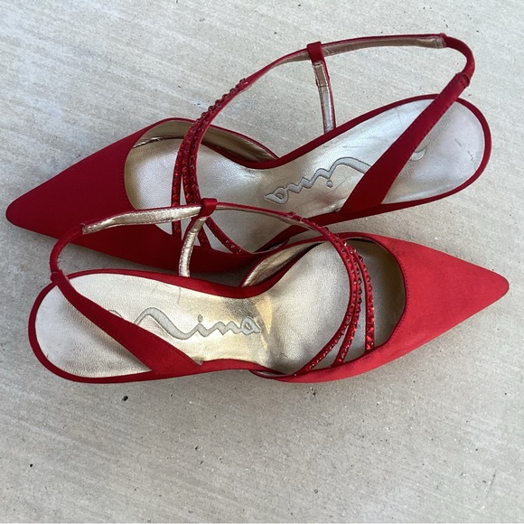 Nina Red Heels with Rhinestone Straps - Picture 5 of 8